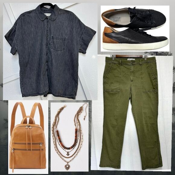 Madewell Denim Short Sleeve Button Up Shirt Cotton Collared Pocket Top Sz: M - Picture 6 of 6